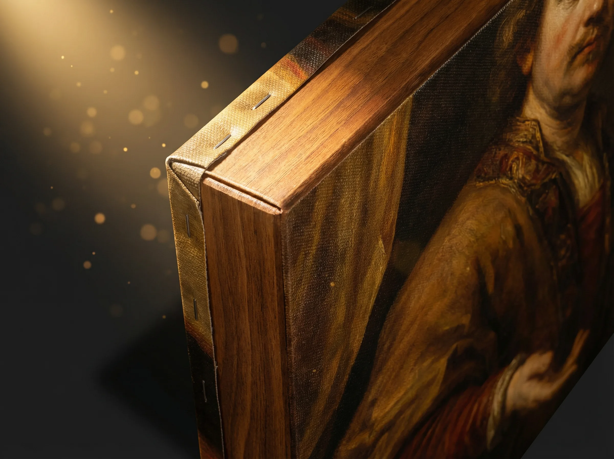 Close-up of premium cotton-blend canvas stretched on wood frame